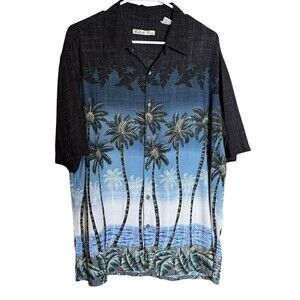 Batik Bay Hawaiian Shirt Mens XL Blue Beach Scene Tropical Rayon Lightweight